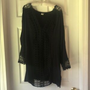 Venus Black Lace Trim Tunic with Long Sleeves